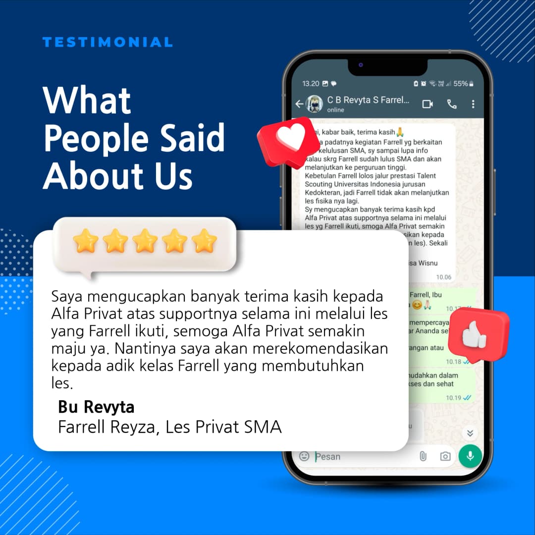 Testimoni Testimoni alfa les privat sma siswa farrell reyza