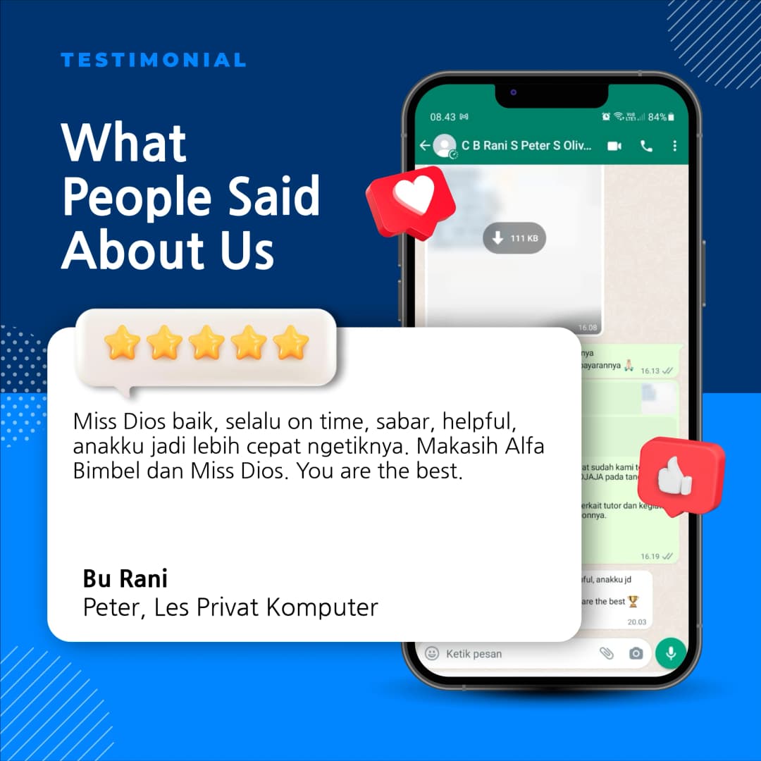 Testimoni Testimoni alfa les privat komputer siswa peter
