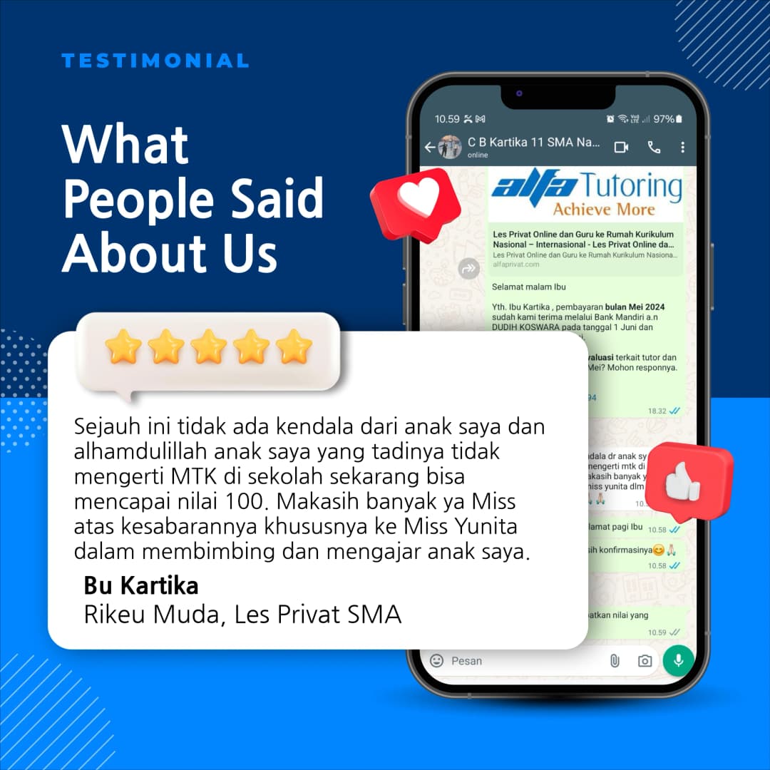 Testimoni Testimoni alfa les privat sma siswa rikeu muda
