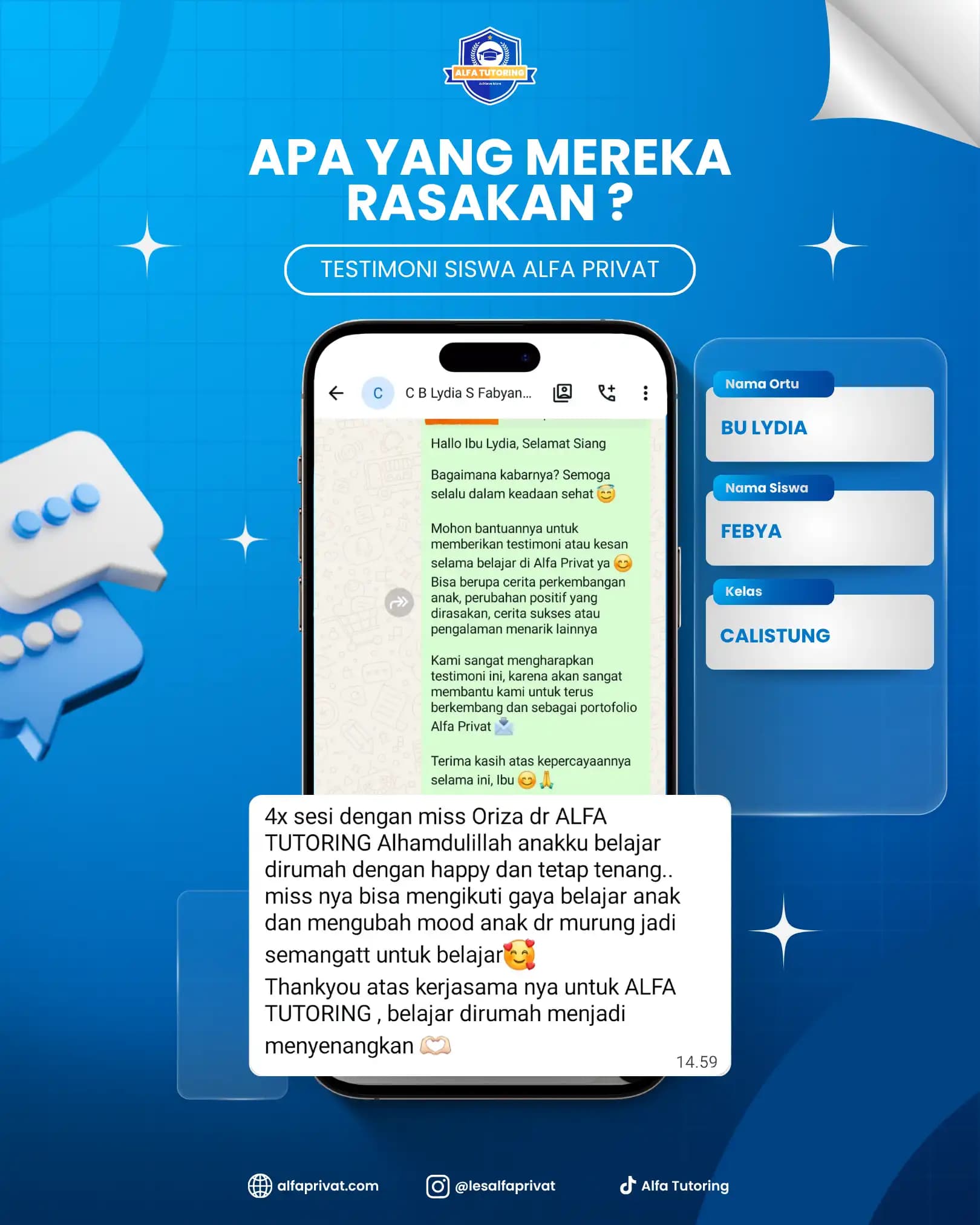 Testimoni siswa Alfa Privat Febya